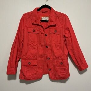 Eddie Bauer Bright Coral Utility Jacket Size M Lightweight Spring Summer